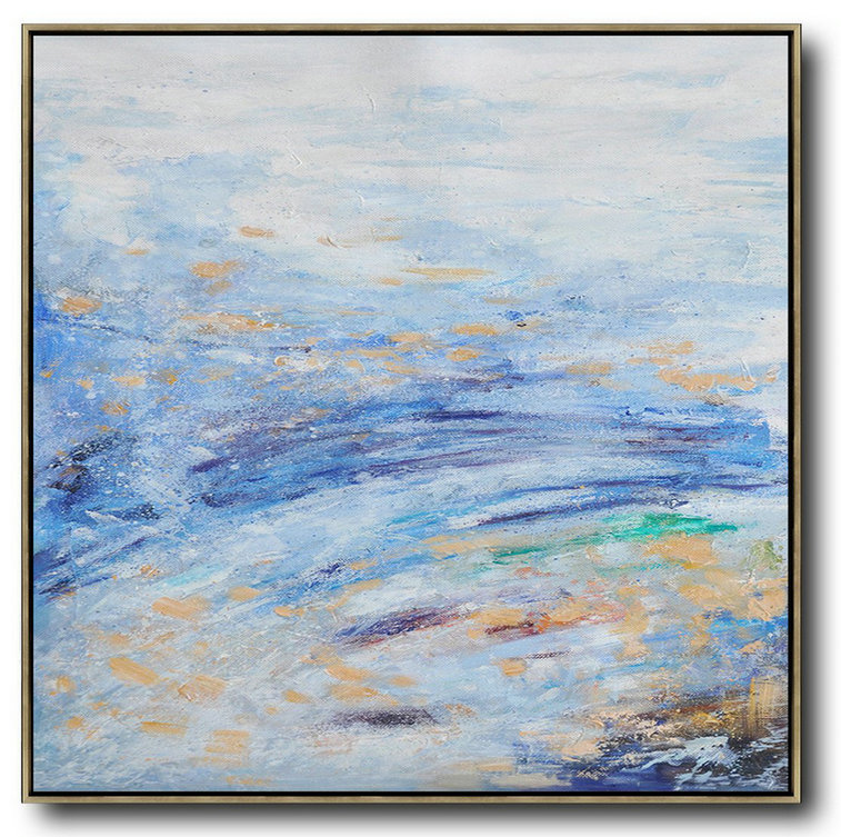 Oversized Abstract Landscape Oil Painting,Large Wall Art Home Decor,Blue,White,Blue